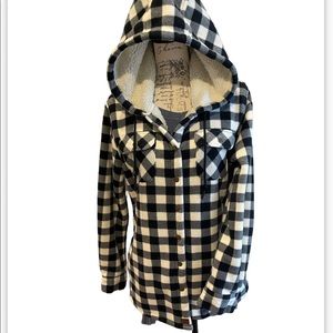 Fleece buffalo plaid hooded jacket